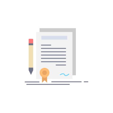 İş, sertifika, sözleşme, derece, belge Düz Renk Ico