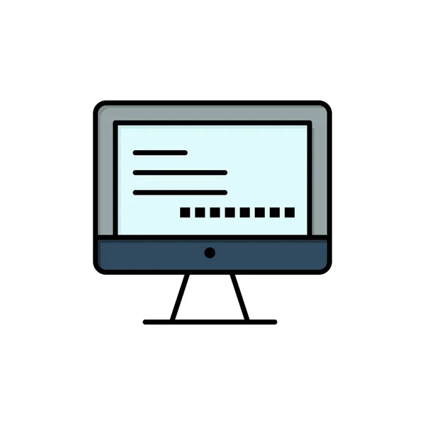 Computer, Monitor, Text, Education  Flat Color Icon. Vector icon — Stock Vector
