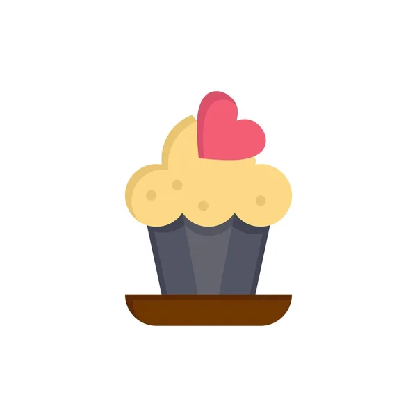 Cupcake, Kek, Aşk Düz Renk Simgesi. Vektör simgesi afiş Templat — Stok Vektör