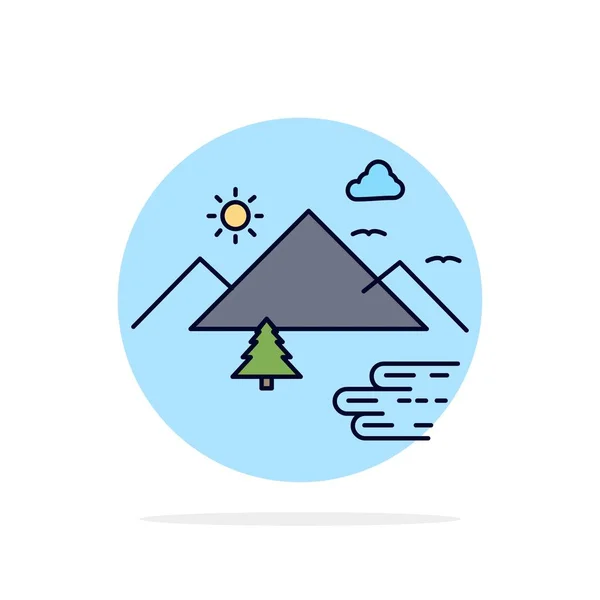 Montagnes, Nature, Extérieur, Nuages, Soleil Flat Color Icon Vector — Image vectorielle