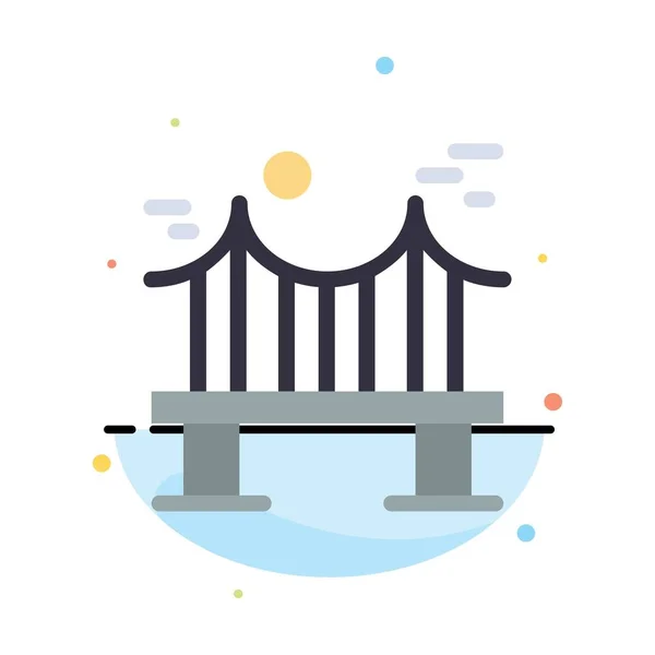 A través de, Puente, Metal, Río, Camino Resumen Color plano icono Temp — Vector de stock