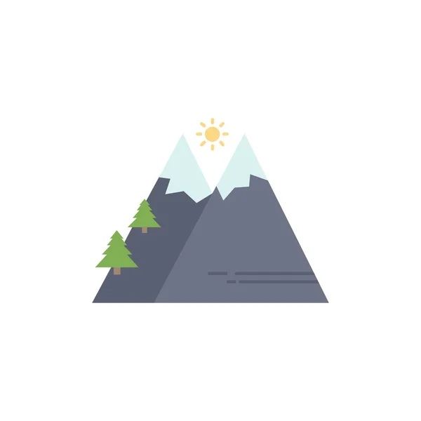 Vector de iconos de color plano para senderismo, Montañas, Naturaleza, Aire libre, Sol — Vector de stock