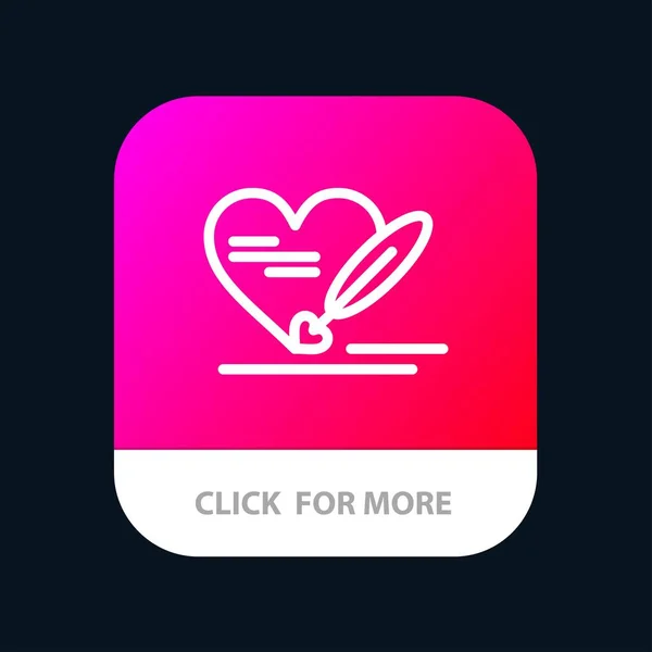 Кнопка мобильного приложения "Перо, любовь, сердце, свадьба". Android и IOS Lin — стоковый вектор