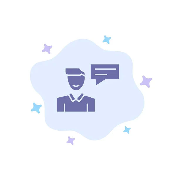 Chat, bericht, popup, man, gesprek blauw icoon op abstracte cl — Stockvector
