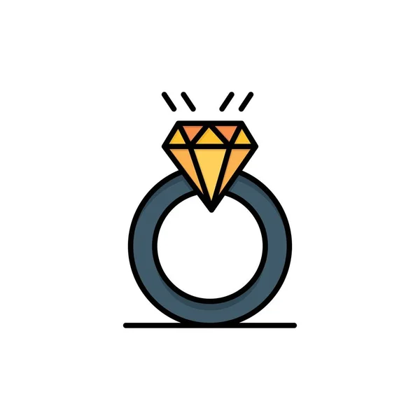 Ring, Diamant, Heiratsantrag, Liebe flache Farbe Symbol. Vektor — Stockvektor