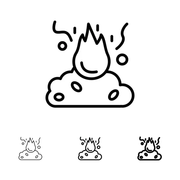 Burn, brand, vuilnis, vervuiling, rook vet en dunne zwarte lijn i — Stockvector