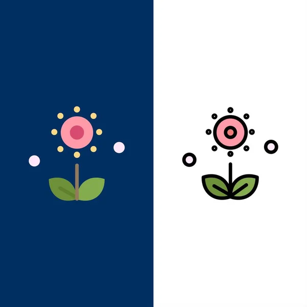 Flora, blommig, blomma, natur, våren ikoner. Plan-och linje fyllning — Stock vektor