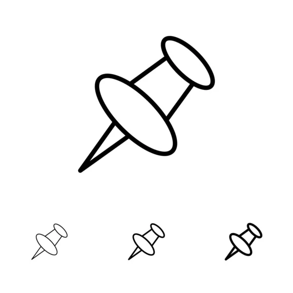 Značka, špendlík, značka tučné a tenká černá čára, sada ikon — Stockový vektor