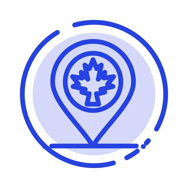 Carte, Emplacement, Canada, Ligne à pointillés bleu feuille Icône — Image vectorielle