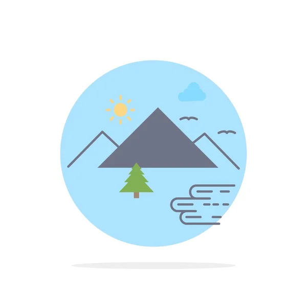 Montagnes, Nature, Extérieur, Nuages, Soleil Flat Color Icon Vector — Image vectorielle