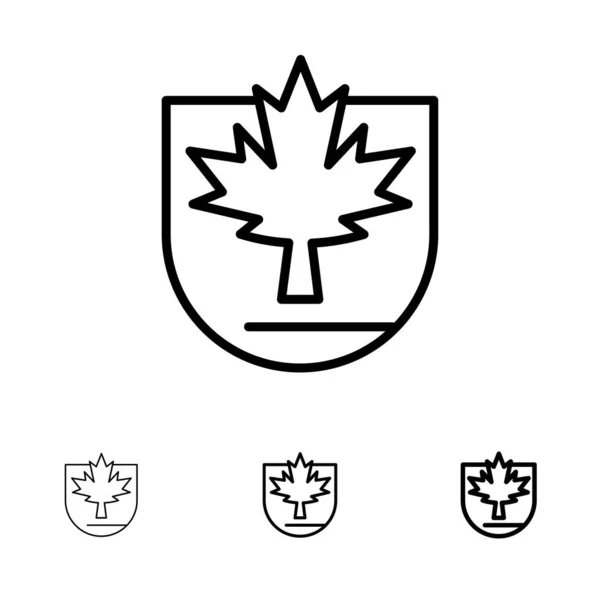 Sicherheit, Blatt, Kanada, Schild fett und dünne schwarze Linie Icon-Set — Stockvektor