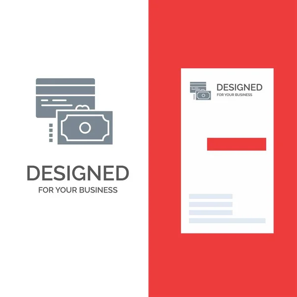 Karte, Kreditkarte, Zahlung, Geld, graues Logo-Design und Visitenkarte — Stockvektor