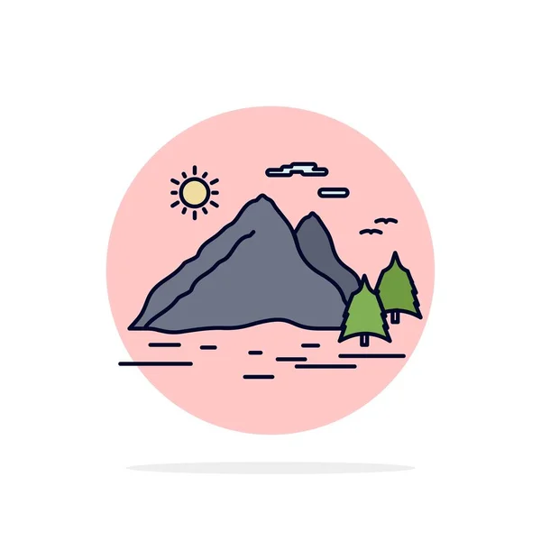 Natureza, colina, paisagem, montanha, sol Flat Color Icon Vector — Vetor de Stock