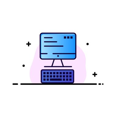 Bilgisayar, Klavye, Monitör, Bilgisayar İş Logo Şablonu. F