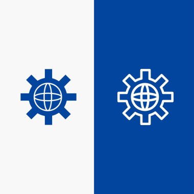 Dünya, Küre, Ayar, Teknik Hat ve Glyph Solid simgesi Mavi 