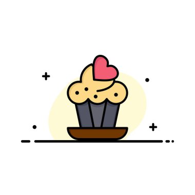 Cupcake, Kek, Love Business Flat Line Dolgulu Simge Vektör Banne