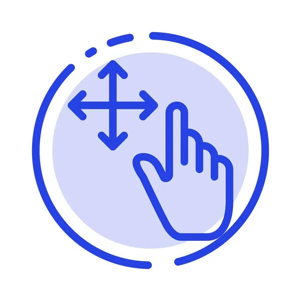 Vinger, gebaar, blauwe stippellijn lijn pictogram — Stockvector