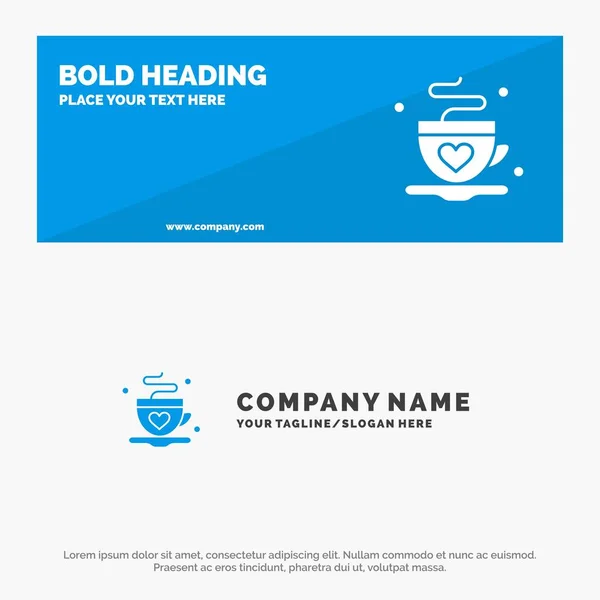 Taza, Café, Té, Amor SOlid icono sitio web Banner y Business Lo — Vector de stock