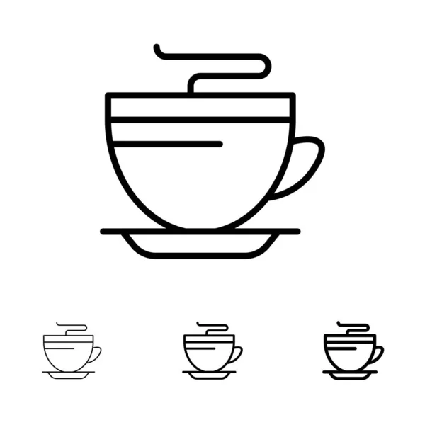Tee, Kaffee, Tasse, Reinigung fett und dünne schwarze Linie Symbolset — Stockvektor