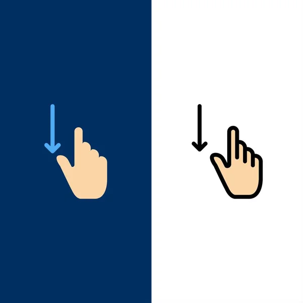 Hinunter, Finger, Gesten, Gesten, Handsymbole. Flach- und Linienfüllung — Stockvektor