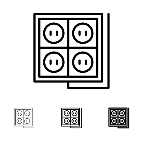 Bouw, bouw, stekker, stopcontact, gereedschap vet en dun zwart l — Stockvector