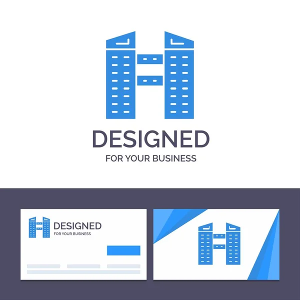 Carte de visite créative et modèle de logo Bâtiments, Ville, Constr — Image vectorielle