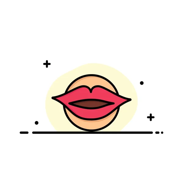 Lips, Mouth, Valentine 's, Face, Beauty Business Flat Line Fille — стоковый вектор