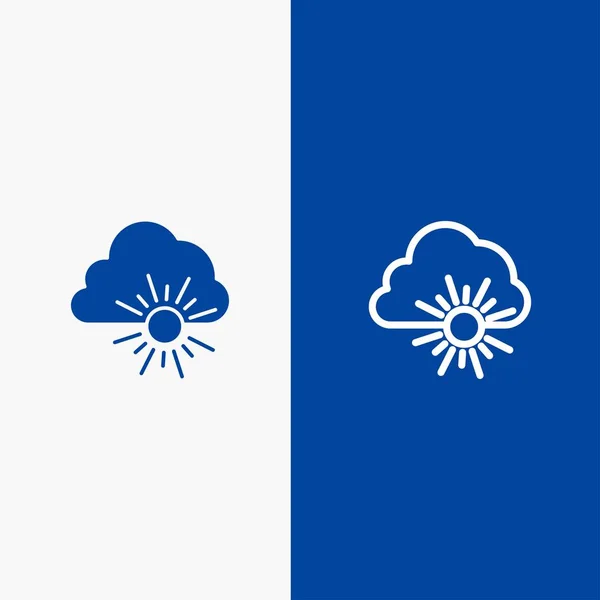 Nube, Naturaleza, Primavera, Línea del Sol y Glifo Icono sólido Banner azul — Vector de stock