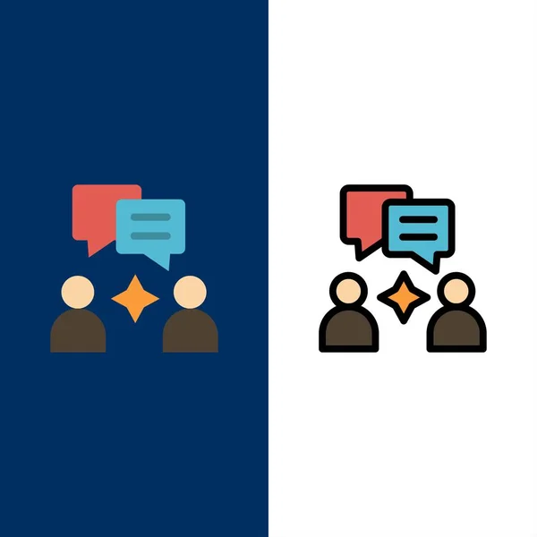 Man, groep, chatten iconen. Platte en lijn gevuld icon set vecto — Stockvector