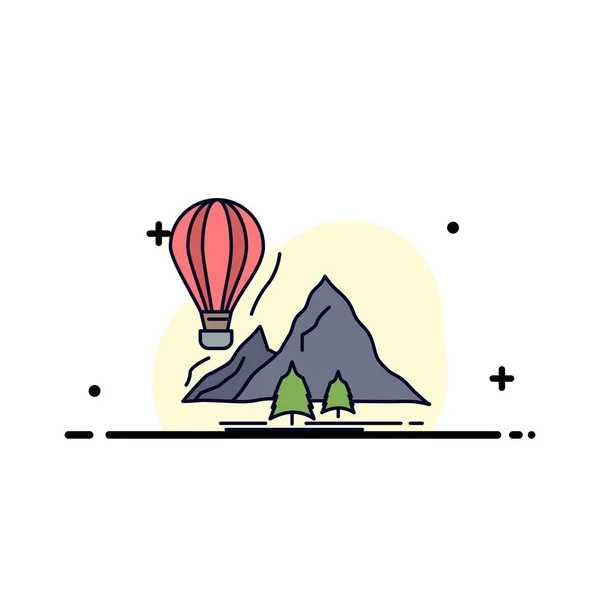 Esplorare, viaggiare, montagne, campeggio, palloncini Flat Color Icon Ve — Vettoriale Stock