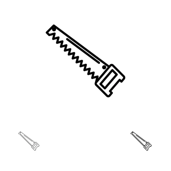 Säge, Hand, Bade, Bau, Werkzeuge fett und dünne schwarze Linie ic — Stockvektor
