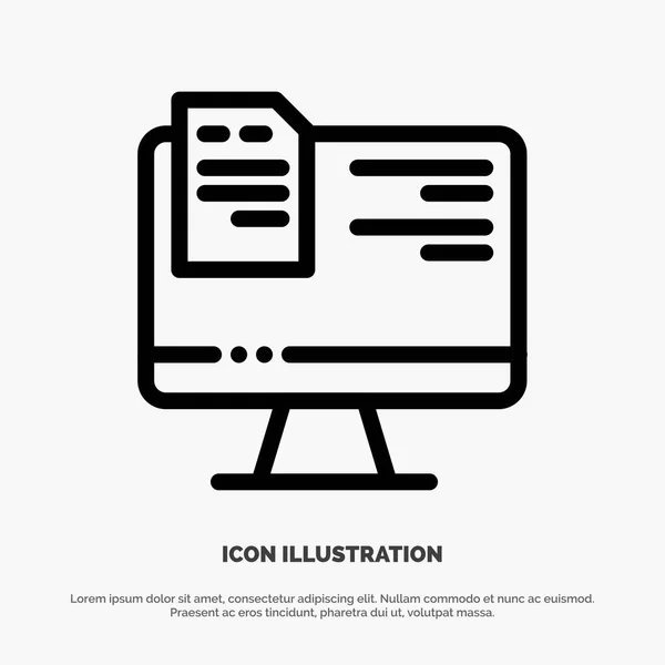 Ordenador, Archivo, Educación, Línea en línea Icono Vector — Vector de stock