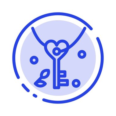 Anahtar, Aşk, Kalp, Düğün Mavi Noktalı Çizgi Hattı Simgesi