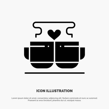 Fincan, Kahve, Aşk, Kalp, Valentine katı Glyph Icon vektör