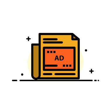 Gazete, Reklam, Kağıt, Manşet İş Düz Hat Dolu Simge V