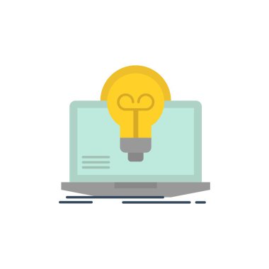 ampul, başarı, dizüstü bilgisayar, ekran, dosya düz renk simgesi. Vektör ico