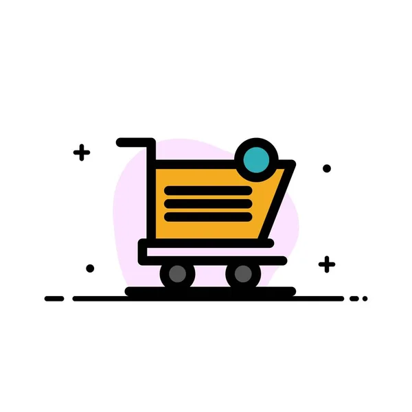 Carrito, compras, envío, artículo, negocio de la tienda línea plana llena — Vector de stock