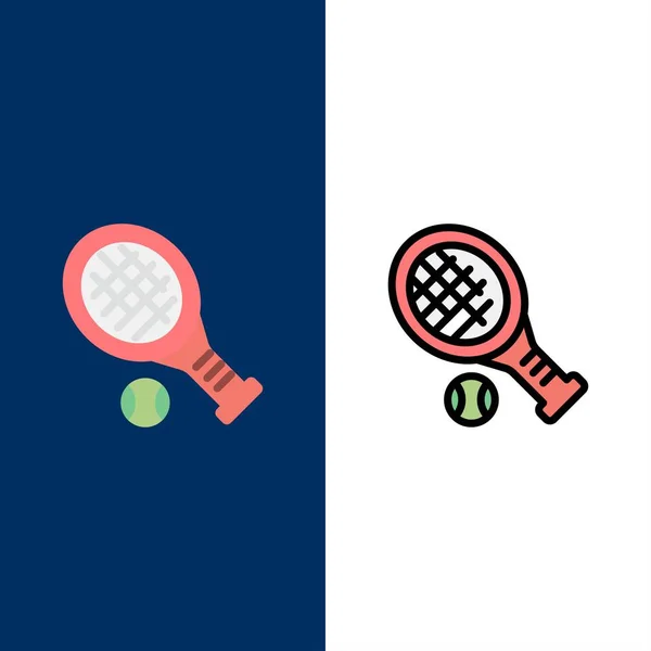 Boll, Racket, Tennis, Sport ikoner. Flat och linje fylld ikon Se — Stock vektor