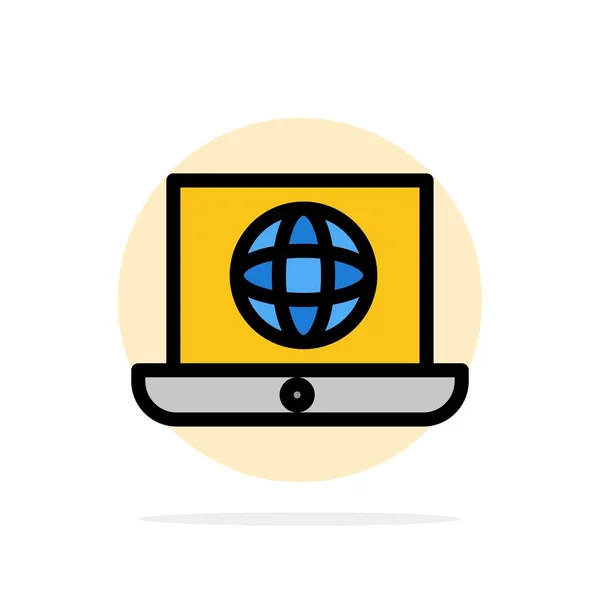 Laptop, wereld, Globe, technische abstracte cirkel achtergrond plat — Stockvector