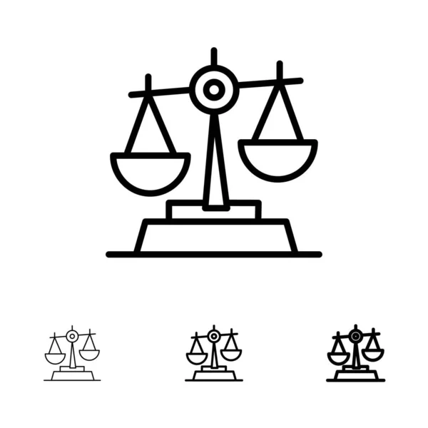 Gdpr, Δικαιοσύνη, Νόμος, Ισορροπία Τολμηρό και λεπτό σύνολο εικονιδίων μαύρη γραμμή — Διανυσματικό Αρχείο