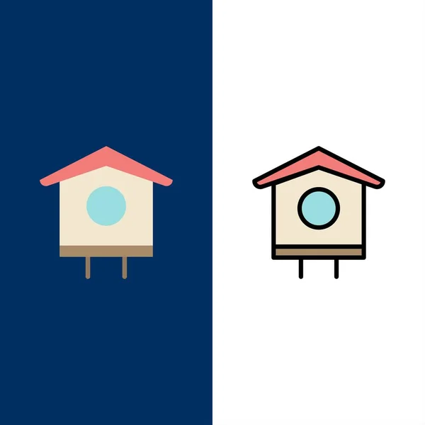 Dům, pták, ptačí dům, jarní ikony. Ikona plné a rovné čáry — Stockový vektor