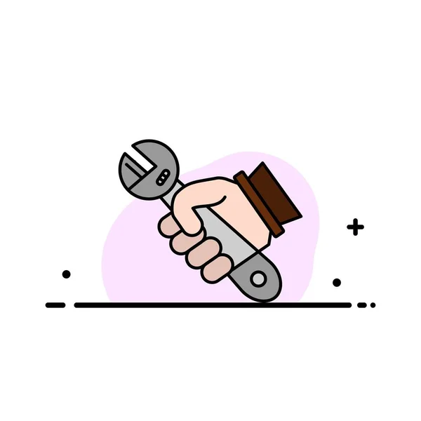 Wrench, Repair, Fix, Tools, Hand  Business Flat Line Filled Icon — ストックベクタ