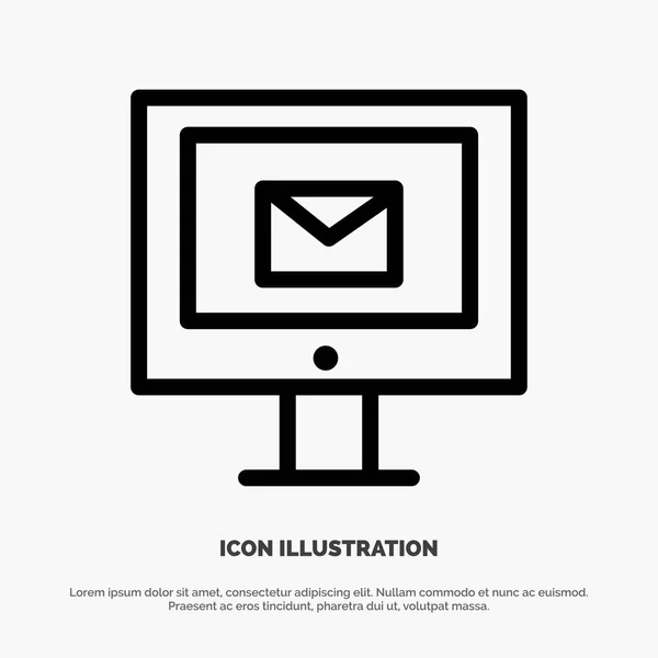 Ordinateur, Courrier, Chat, Service Line Icon Vector — Image vectorielle
