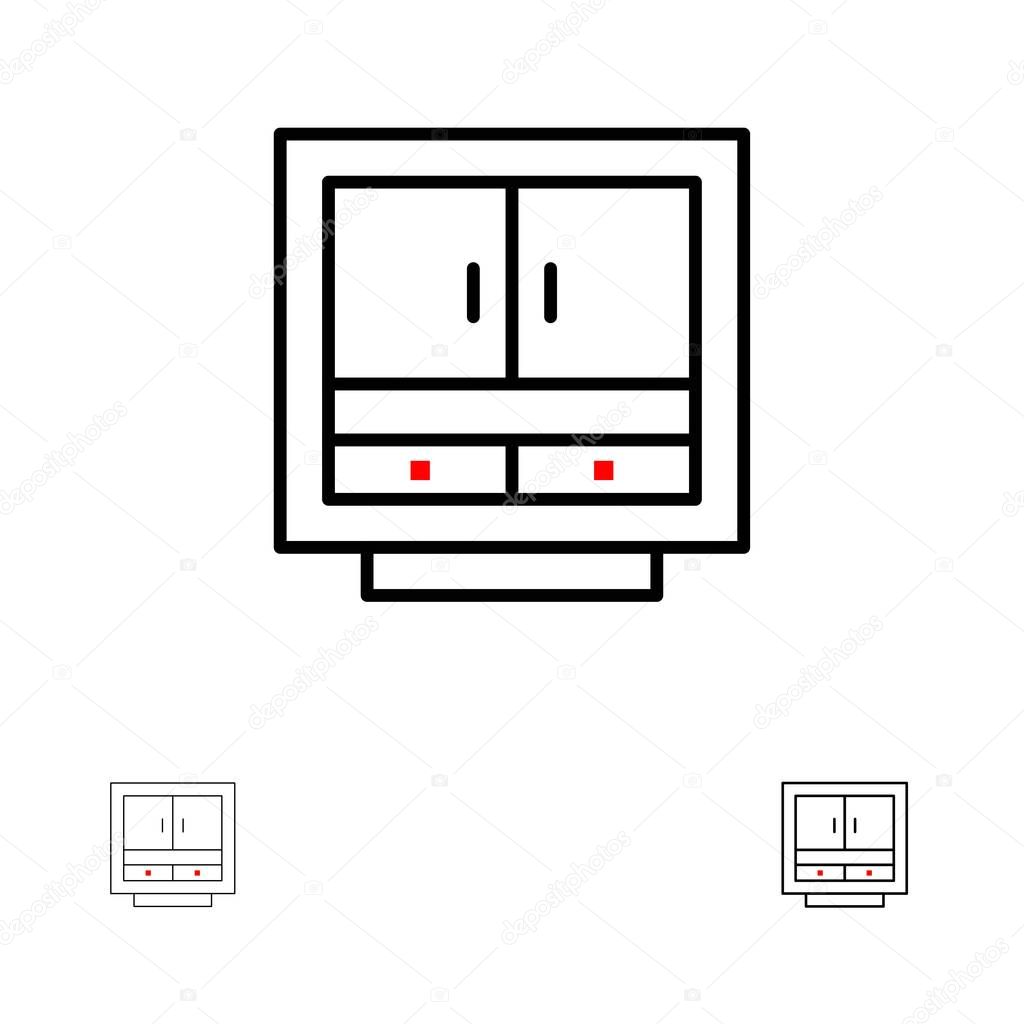 Cabinet Business Drawer Files Furniture Office Storage Bold And Thin Black Line Icon Set Premium Vector In Adobe Illustrator Ai Ai Format Encapsulated Postscript Eps Eps Format