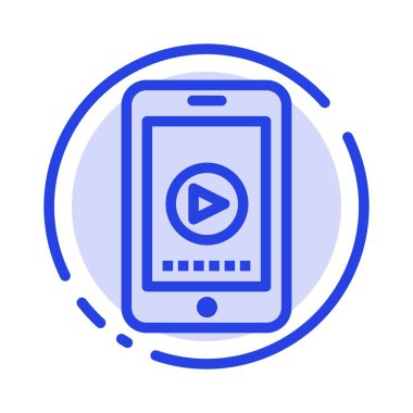 Telefon, Cep, Oynat, Video Mavi Noktalı Hat Hattı Simgesi