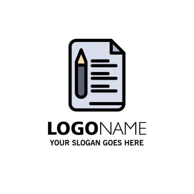 Dosya, Metin, Eğitim, Kalem İş Logo Şablonu. Düz Renk