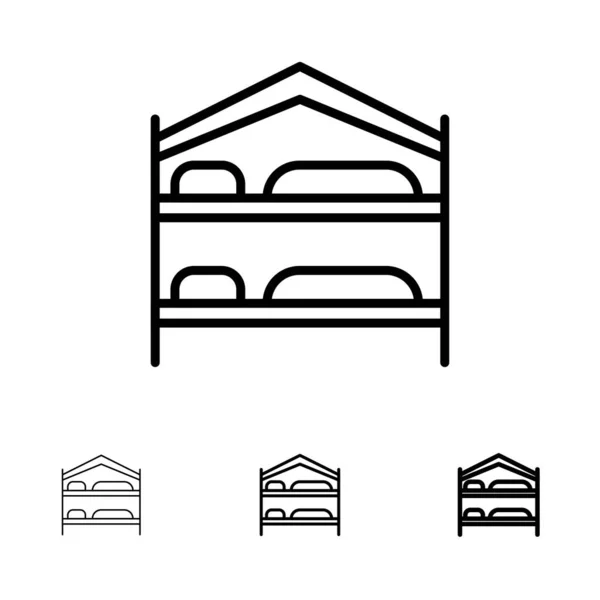 Cama, Quarto,, Serviço, Hotel Bold e fino conjunto de ícones de linha preta —  Vetores de Stock