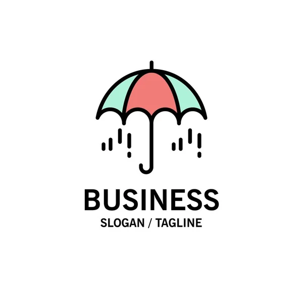 Şemsiye, Yağmur, Hava, Bahar İş Logo Şablonu. Düz Col — Stok Vektör