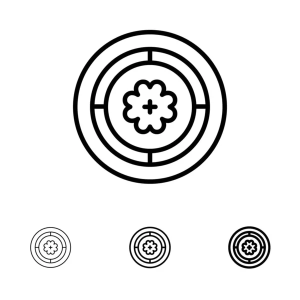 Bloem, lente, cirkel, zonnebloem vet en dunne zwarte lijn pictogram — Stockvector