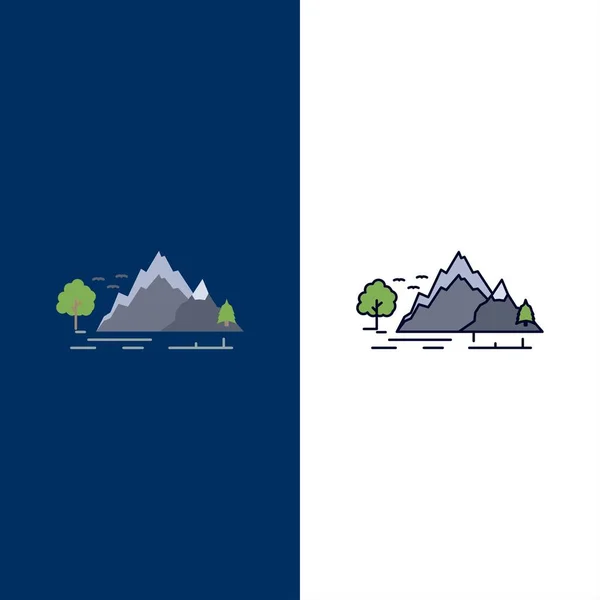 山， 景观， 性质， 山， 树平面颜色图标矢量 — 图库矢量图片